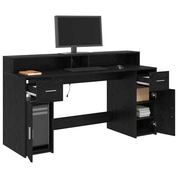 vidaXL Bureau avec porte Ch&ecirc;ne noir 160 x 55 x 91 cm Bois d'ing&eacute;nierie