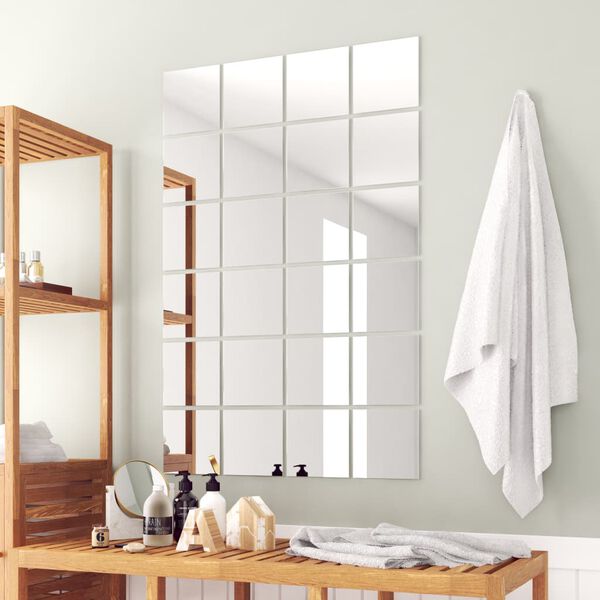 vidaXL Carreau de miroir 24 pcs Carré Verre