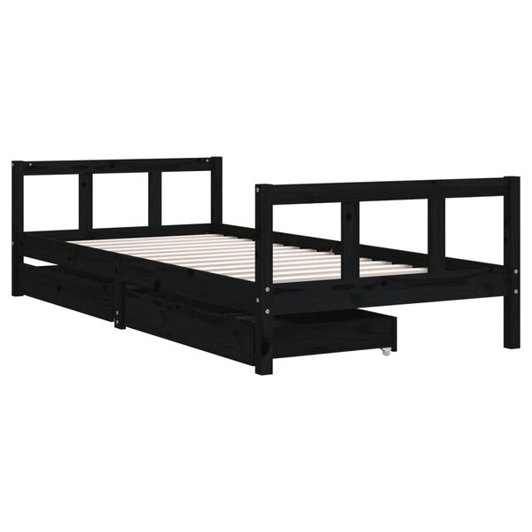 vidaXL Cadre de lit enfant avec tiroirs noir 90x200 cm bois pin massif