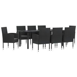 vidaXL Ensemble &agrave; manger de jardin 9 pcs noir r&eacute;sine tress&eacute;e et acier