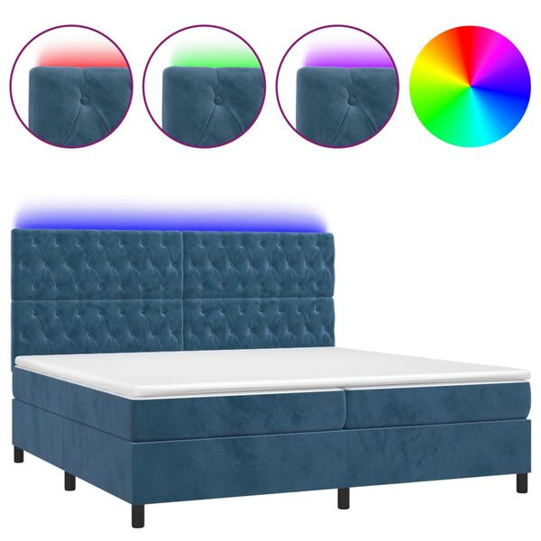 vidaXL Sommier &agrave; lattes de lit matelas et LED Bleu fonc&eacute; 200x200 cm