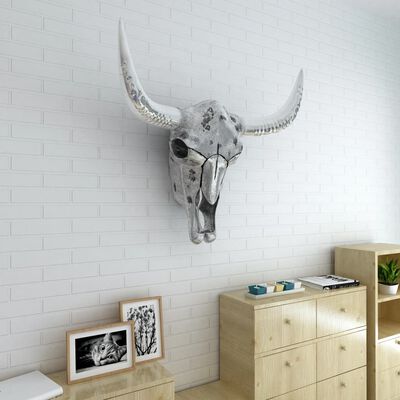 vidaXL Décoration murale en forme de crâne de taureau Aluminium Argenté