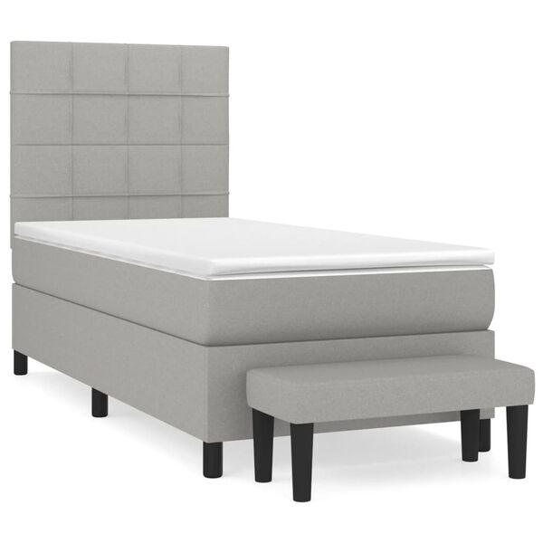 vidaXL Sommier &agrave; lattes de lit avec matelas Gris clair 90x200 cm Tissu