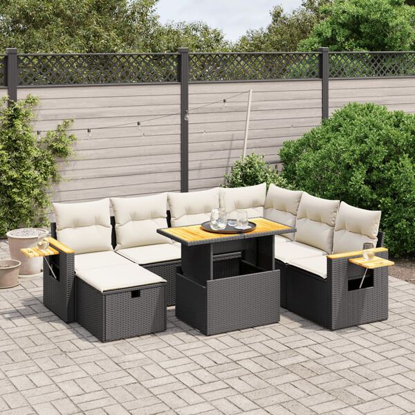 vidaXL Salon de jardin 8 pcs avec coussins noir r&eacute;sine tress&eacute;e