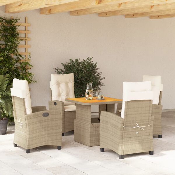 vidaXL Ensemble &agrave; manger de jardin avec coussins 5pcs Beige poly rotin