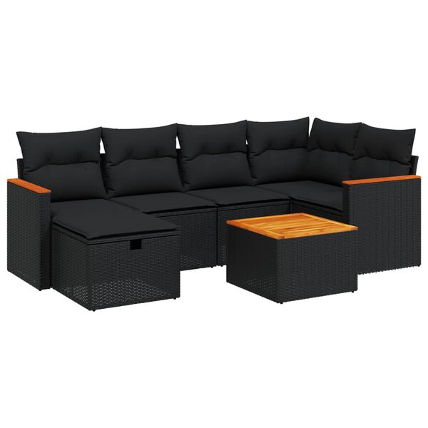 vidaXL Salon de jardin 6 pcs avec coussins noir r&eacute;sine tress&eacute;e