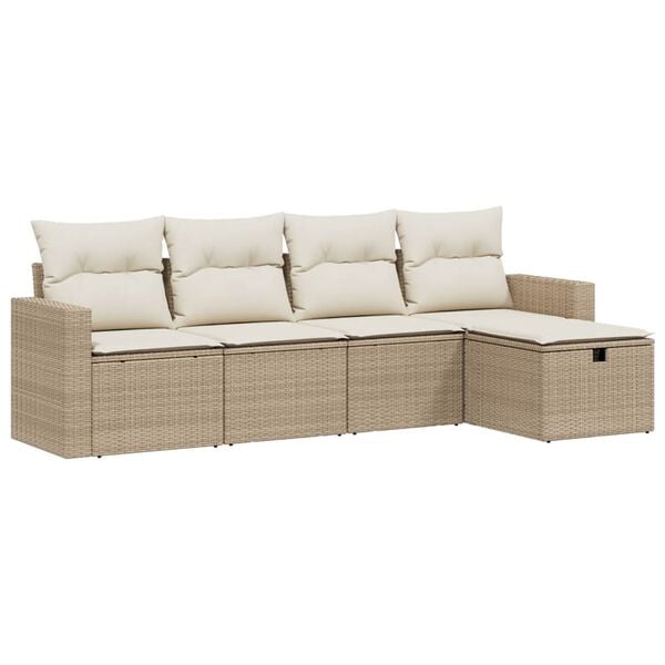 vidaXL Salon de jardin avec coussins 5 pcs beige r&eacute;sine tress&eacute;e