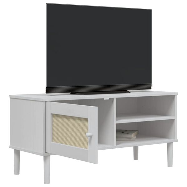 vidaXL Meuble TV SENJA aspect rotin blanc 106x40x49cm bois massif pin