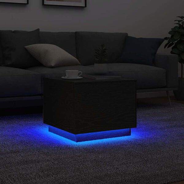 vidaXL Table basse avec lumières LED chêne noir 50x50x40 cm