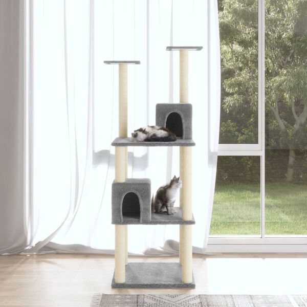 vidaXL Arbre &agrave; chat avec griffoirs en sisal Gris clair 141 cm