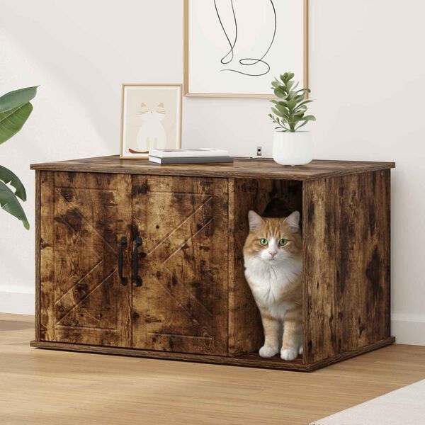 vidaXL Maison pour chat Ch&ecirc;ne fum&eacute; 85 x 55 x 50 cm Bois d'ing&eacute;nierie