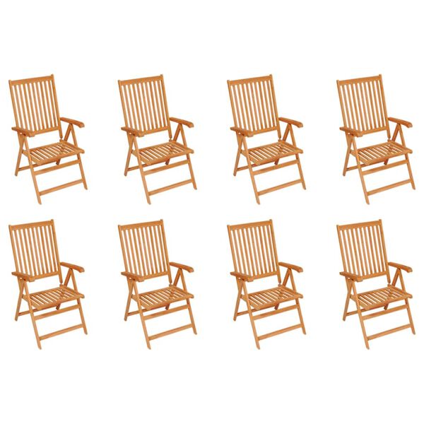 vidaXL Chaises inclinables de jardin et coussins lot de 8 Teck solide