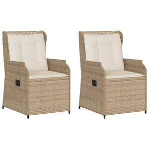 vidaXL Chaises inclinables de jardin lot de 2 et coussins beige rotin