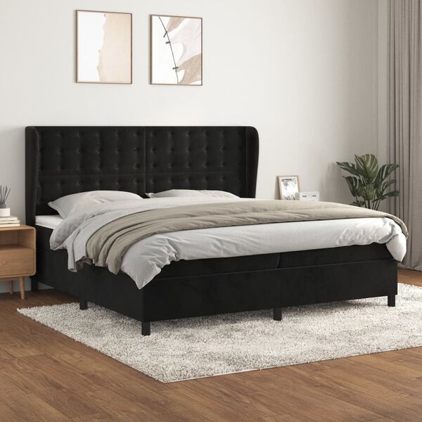 vidaXL Sommier &agrave; lattes de lit et matelas Noir 200x200 cm Velours