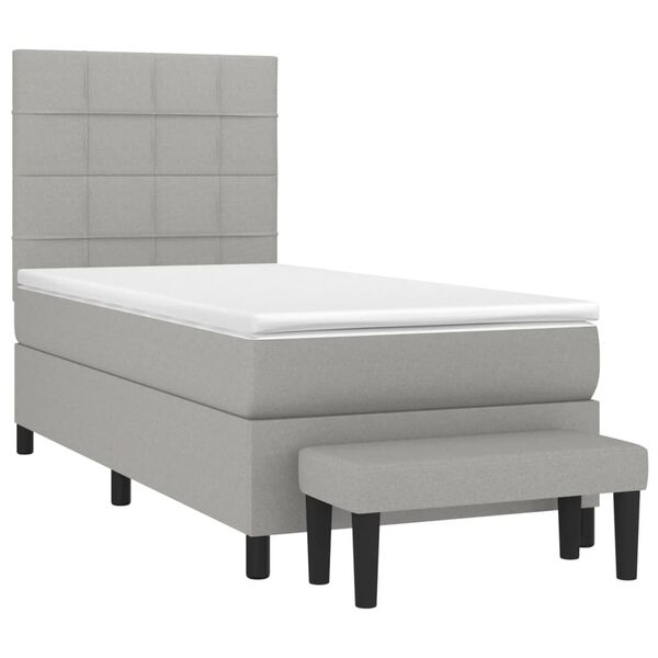 vidaXL Sommier &agrave; lattes de lit avec matelas Gris clair 90x200 cm Tissu
