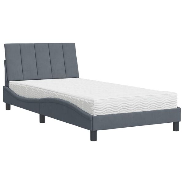 vidaXL Lit avec matelas Hanko gris fonc&eacute; 100x200 cm velours