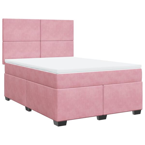 vidaXL Sommier &agrave; lattes de lit avec matelas Rose 160x200 cm Velours