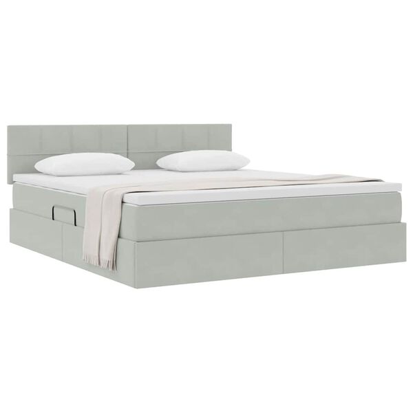 vidaXL Lit de Rangement avec matelas Gris clair 160 x 200 cm Velours