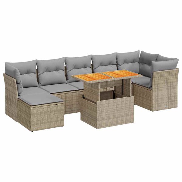 vidaXL Salon de jardin avec coussins 8 pcs beige r&eacute;sine tress&eacute;e