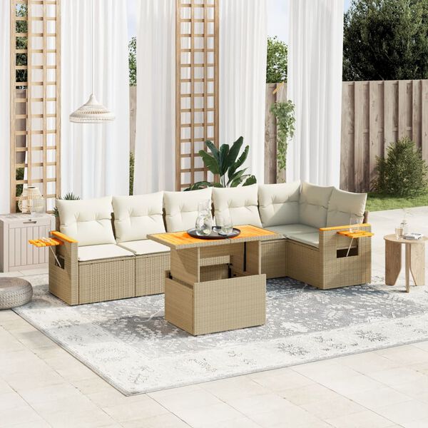 vidaXL Salon de jardin avec coussins 7 pcs beige r&eacute;sine tress&eacute;e