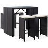 vidaXL Ensemble de bar d'ext&eacute;rieur 5 pcs R&eacute;sine tress&eacute;e et verre Noir