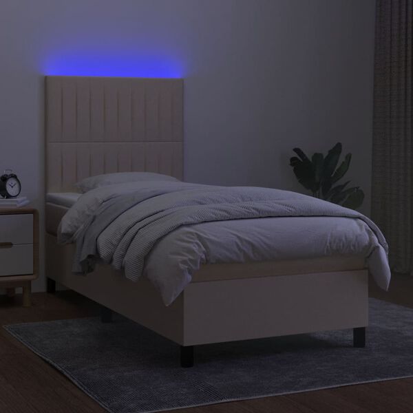 vidaXL Sommier &agrave; lattes de lit et matelas et LED Cr&egrave;me 90x200 cm Tissu