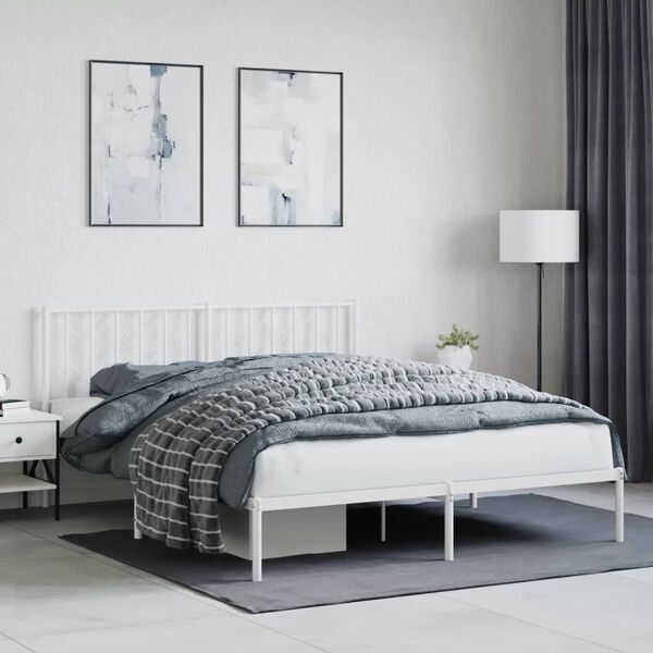 vidaXL Cadre de lit métal sans matelas et tête de lit blanc 160x200 cm