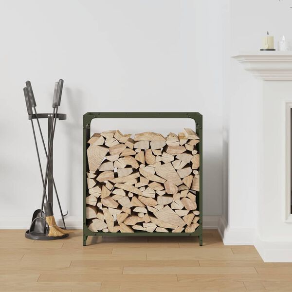 vidaXL Portant de bois chauffage vert olive 60x28x65 cm