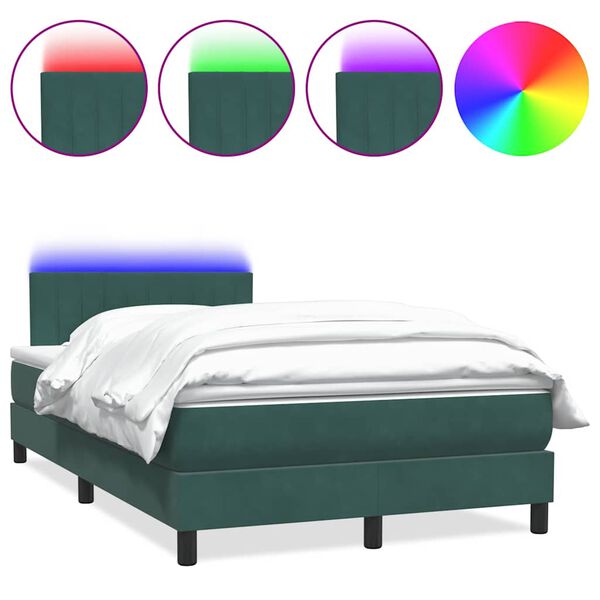 vidaXL Sommier &agrave; lattes de lit et matelas et LED vert fonc&eacute; 120x210cm velours