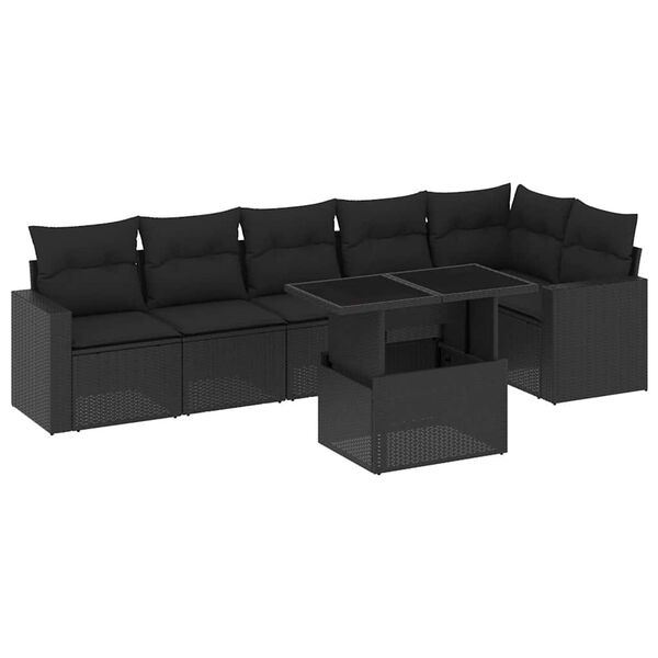 vidaXL Salon de jardin 7 pcs avec coussins noir r&eacute;sine tress&eacute;e