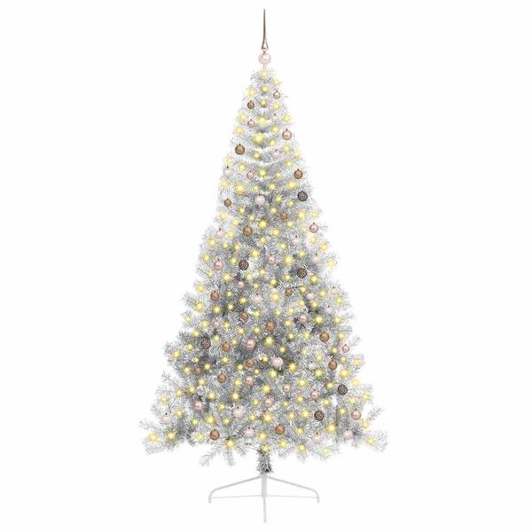 vidaXL Sapin de No&euml;l artificiel pr&eacute;-&eacute;clair&eacute; Argent 240 cm PET