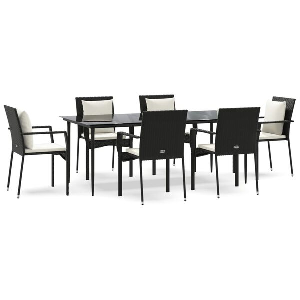 vidaXL Ensemble &agrave; manger de jardin coussins 7pcs Noir R&eacute;sine tress&eacute;e