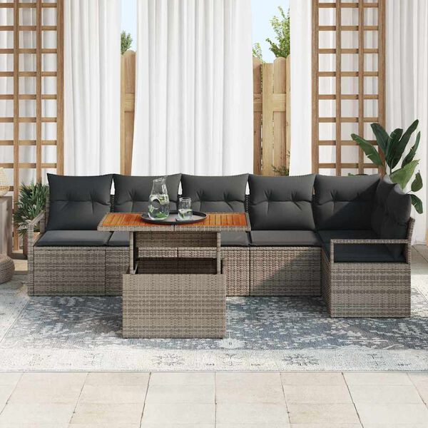 vidaXL Ensemble de canap&eacute; de jardin 7 pcs Gris Poly rotin