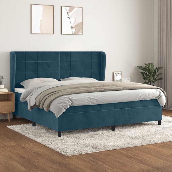 vidaXL Sommier &agrave; lattes de lit et matelas Bleu fonc&eacute; 200x200cm Velours