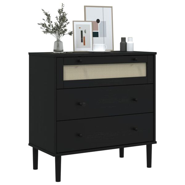 vidaXL Commode SENJA aspect de rotin noir bois de pin solide