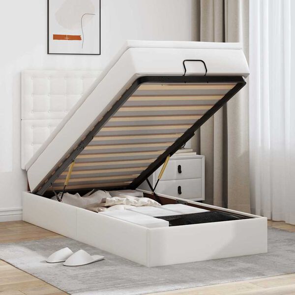 VidaXL Lit ottoman avec matelas blanc 90x190 cm similicuir