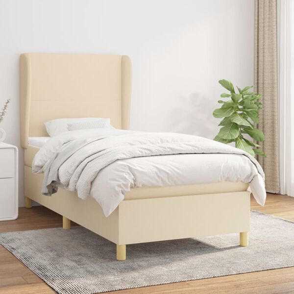 vidaXL Sommier &agrave; lattes de lit avec matelas Cr&egrave;me 90x200 cm Tissu