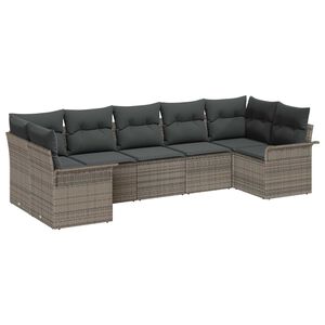 vidaXL Ensemble de canap&eacute; de jardin avec coussin 7 pcs Gris Poly rotin