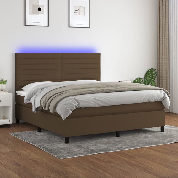 vidaXL Sommier &agrave; lattes de lit matelas et LED Marron fonc&eacute; 180x200 cm