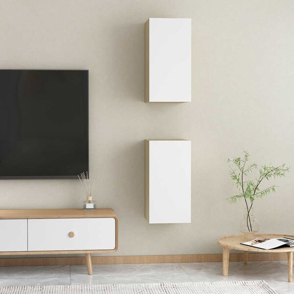 vidaXL Meubles TV 2 pcs Blanc et ch&ecirc;ne sonoma Bois d&rsquo;ing&eacute;nierie