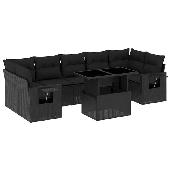 vidaXL Salon de jardin 8 pcs avec coussins noir r&eacute;sine tress&eacute;e