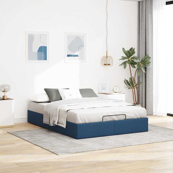 vidaXL Cadre de lit ottoman sans matelas bleu 140x190 cm tissu
