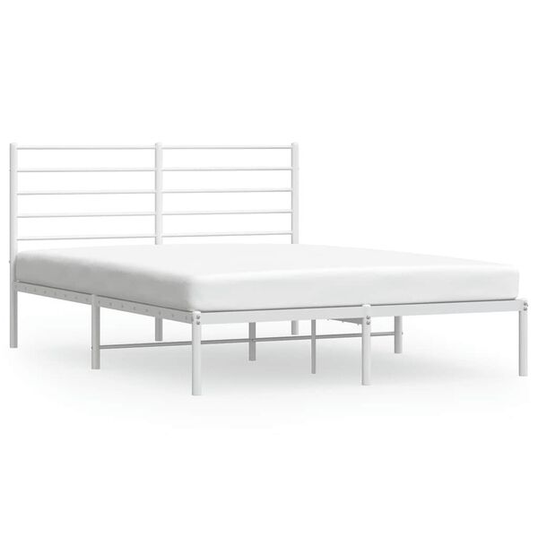 vidaXL Cadre de lit m&eacute;tal sans matelas et t&ecirc;te de lit blanc 140x190 cm