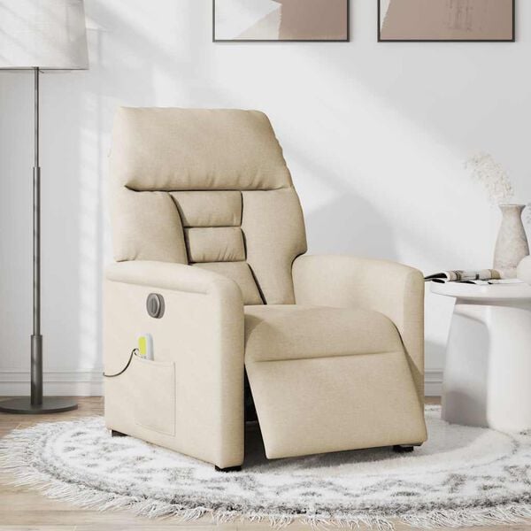 vidaXL Fauteuil inclinable de massage &eacute;lectrique cr&egrave;me tissu