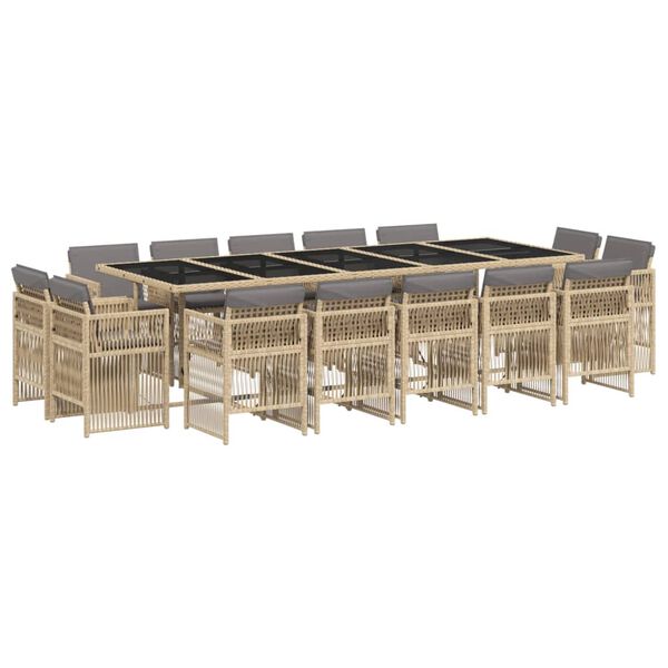 vidaXL Ensemble &agrave; manger de jardin et coussins 15 pcs m&eacute;lange beige