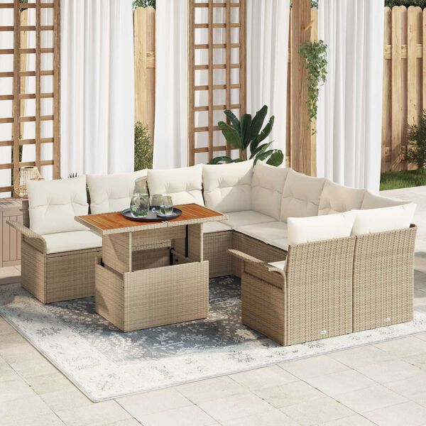 vidaXL Ensemble de canap&eacute; de jardin 9 pcs Beige Poly rotin