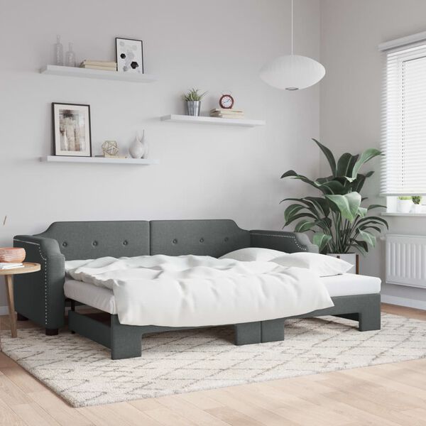 vidaXL Lit de jour avec gigogne sans matelas gris fonc&eacute; 90x190 cm