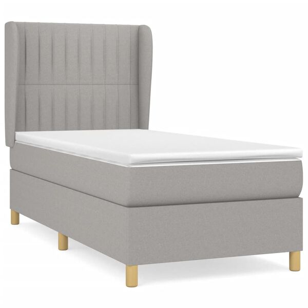 vidaXL Sommier &agrave; lattes de lit avec matelas Gris clair 90x200 cm Tissu
