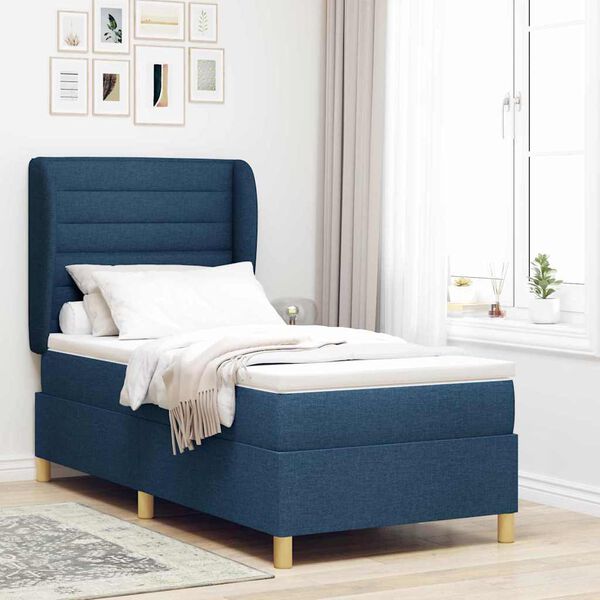 vidaXL Lit &agrave; ressorts avec matelas gris fonc&eacute; 90x190 cm Bleu tissu