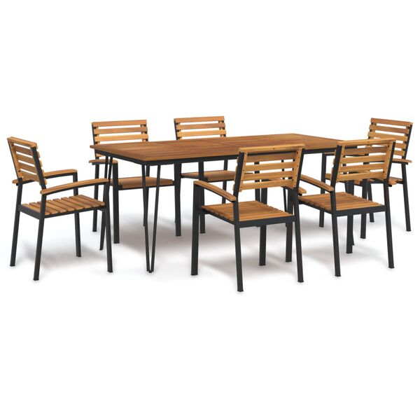 vidaXL Ensemble &agrave; manger de jardin 7 pcs bois d'acacia solide et m&eacute;tal